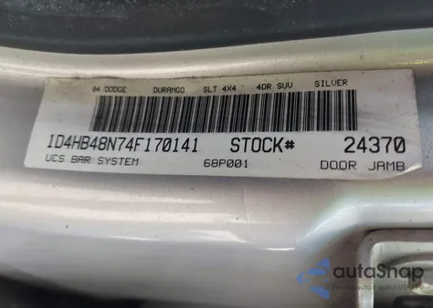 2004 Dodge Durango Slt z USA, uszkodzony, nr VIN 1D4HB48N74F170141